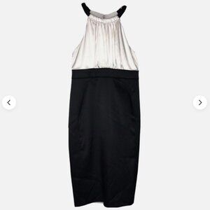 Jones Wear Dress Ivory White Black  Color Blocked Cocktail Midi Dress Size 4